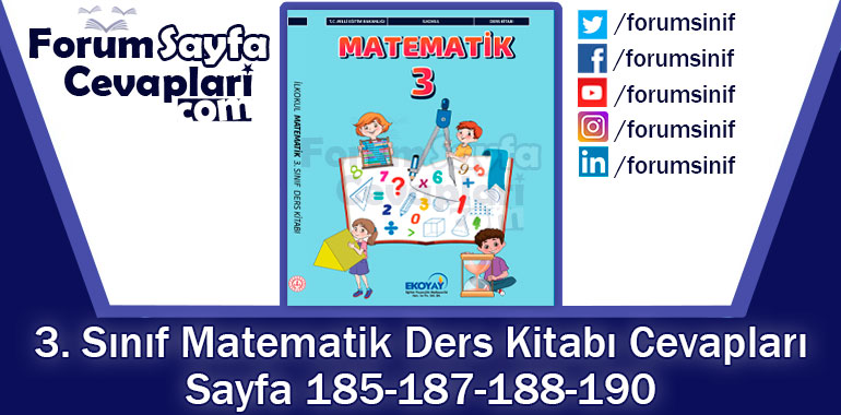 3. Sınıf Matematik Ders Kitabı Sayfa 185-187-188-190. Cevapları Ekoyay Yayıncılık