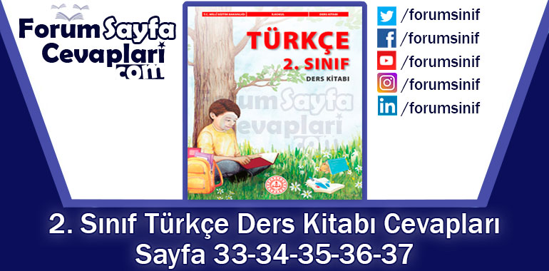 2. Sınıf Türkçe Ders Kitabı 33-34-35-36-37. Sayfa Cevapları MEB Yayınları