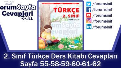 2. Sınıf Türkçe Ders Kitabı 55-58-59-60-61-62. Sayfa Cevapları MEB Yayınları