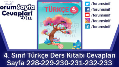 4. Sınıf Türkçe Ders Kitabı 228-229-230-231-232-233. Sayfa Cevapları MEB Yayınları