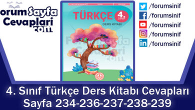 4. Sınıf Türkçe Ders Kitabı 234-236-237-238-239. Sayfa Cevapları MEB Yayınları