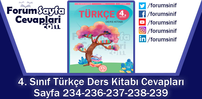 4. Sınıf Türkçe Ders Kitabı 234-236-237-238-239. Sayfa Cevapları MEB Yayınları