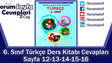 6. Sınıf Türkçe Ders Kitabı 12-13-14-15-16. Sayfa Cevapları MEB Yayınları